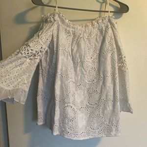 EUC eyelet lace off shoulder top